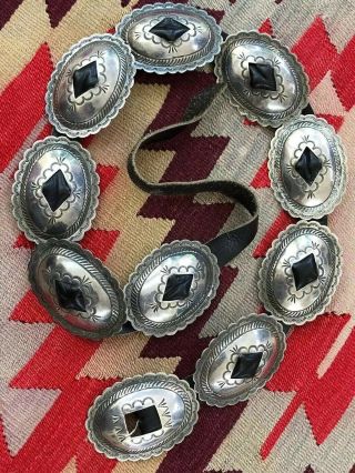 Navajo Reservation Native American Stamped Silver Old Pawn Concho Belt