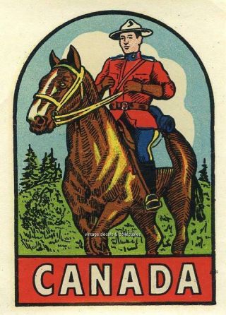 Vintage Canada Mountie Souvenir 1953 Horse Goldfarb Novelty Travel Decal Luggage