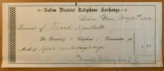 1880 Telephone Exchange Rental Salem,  Ma Kimball Family Early Telephone History