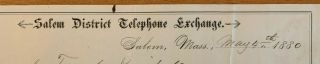 1880 TELEPHONE EXCHANGE RENTAL SALEM,  MA Kimball Family EARLY TELEPHONE HISTORY 2