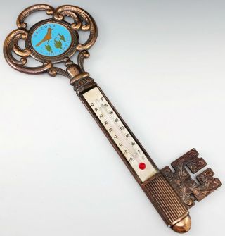 Vntg Arizona Roadrunner Grand Canyon Copper Color Key Thermometer Souvenir Japan