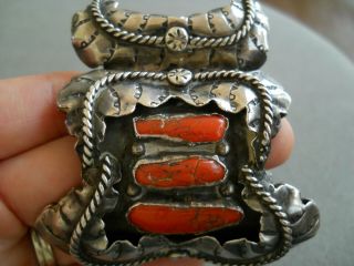 Wide Native American Branch Coral Sterling Silver Shadowbox Watch Cuff Bracelet