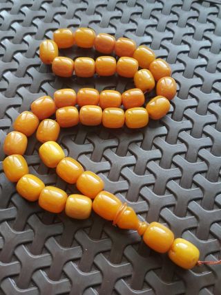 yellow Tesbih Faturan Rosary German Amber Bakelite Islamic Prayer 33 Beads 81gr 3