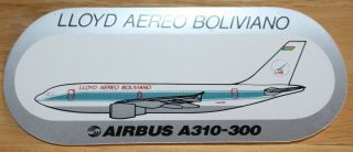 Old Lab Lloyd Aero Boliviano (bolivia) Airbus A310 - 300 Airline Sticker