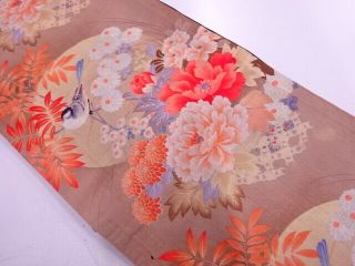 85185 Japanese Kimono / Antique Chuya Obi / Flower & Birds
