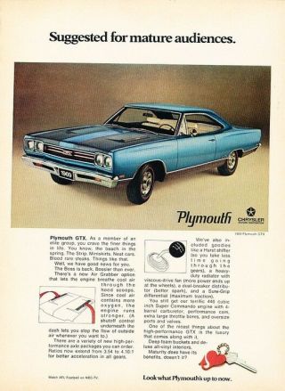 1969 Plymouth Gtx Advertisement Print Art Car Ad J946