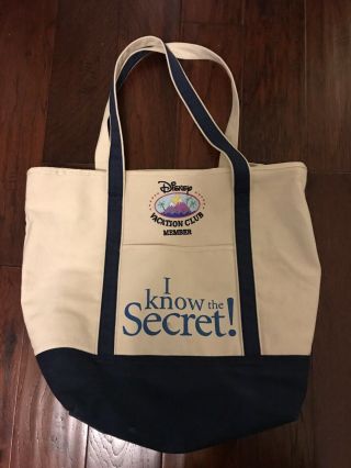 Disney Vacation Club Member Zippered Canvas Tote Bag Logo Know Secret