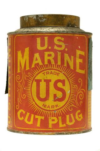 Scarce 1900s " U.  S.  Marine " Litho Dome Lid 1lb.  Tobacco Tin In