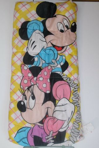 Disney Mickey & Minnie Mouse On Phone Pink Yellow Kids Sleeping Bag
