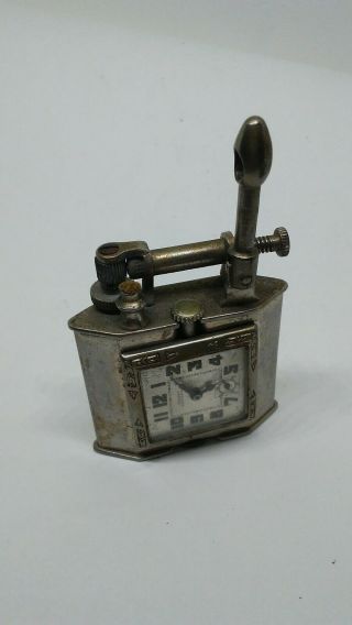 Rare Vintage Art Deco Triangle Lift Arm Cigarette Lighter With Clock 6