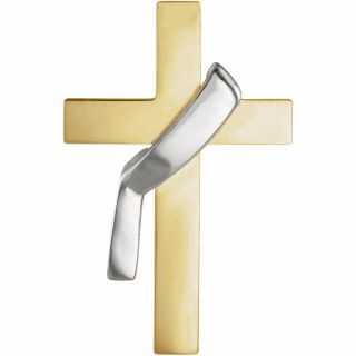 14k Solid Yellow And White Gold Deacon Cross Lapel Pin