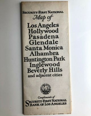 Vintage Los Angeles Map Security First National Bank Hollywood 50s 1950s Vtg