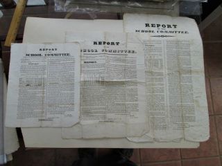 3 Vintage Broadsides,  Ipswich Mass.  School Committee Report,  1841,  1842,  1843