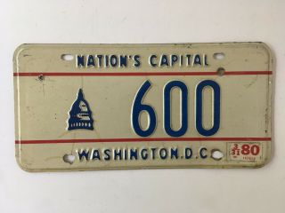 1980 District Of Columbia License Plate Low Number 3 Digit 600 Washington Dc