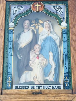 Early 1800 ' s Pope Viaticum Holy Family Framed Glass Shadow Box Jesus Joseph Mary 2