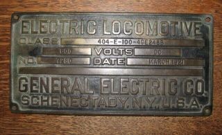 1921 General Electric Locomotive Builders Plate Schenectady Ny