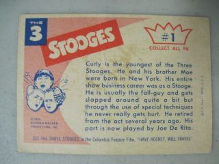 1959 FLEER THE 3 THREE STOOGES TRADING CARDS 1 - 3 CURLY LARRY & MOE 2