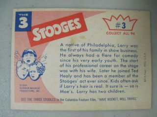 1959 FLEER THE 3 THREE STOOGES TRADING CARDS 1 - 3 CURLY LARRY & MOE 4