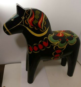 Large Akta Dalahemslojd Hand Painted Carved Wood Dala Horse " Sweden