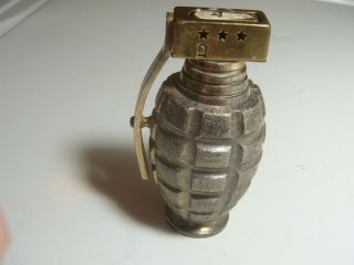 Vintage Cigarette Lighter Hand Grenade Metal Combat P.  G.  L.  14210 2
