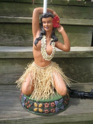 Vintage Hawaiian Hula Girl Lamp Grass Skirt Tiki Sexy Kitsch Great
