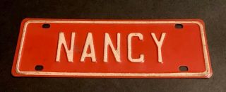 Vintage Nancy 1950’s Red Metal Bicycle License Plate Reflective Letters 7”girls