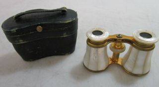 Antique Lemaire Fi Paris France Mother Of Pearl Opera Glasses Binoculars W/ Case