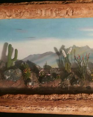 Large Vintage Diorama Southwestern Western Indian Arizona Desert Cacti Cactus