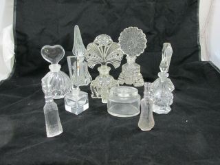 10 Antique Vtg Art Deco Cut Glass Crystal Perfume Bottles W/ Stopper -