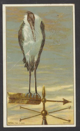 C6107 Victorian Tuck Xmas Card: Crane On Weather Vane