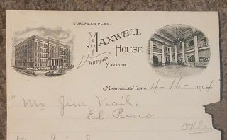 1904 Maxwell House Hotel Letterhead Nashville Tennessee