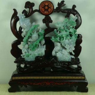 Cert ' d Untreated Green Nature jadeite Jade Sculpture Flower bird 花鸟 q75443Q5H 2