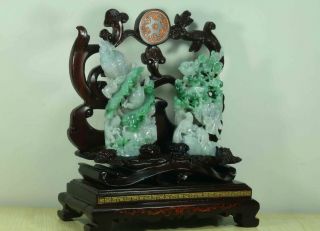 Cert ' d Untreated Green Nature jadeite Jade Sculpture Flower bird 花鸟 q75443Q5H 5
