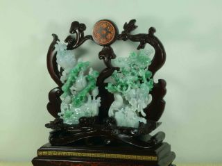 Cert ' d Untreated Green Nature jadeite Jade Sculpture Flower bird 花鸟 q75443Q5H 6