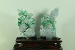 Cert ' d Untreated Green Nature jadeite Jade Sculpture Flower bird 花鸟 q75443Q5H 7