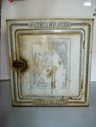 Wow Antique French Victorian Cream Schepps Metal Lithograph Cake / Bread Box