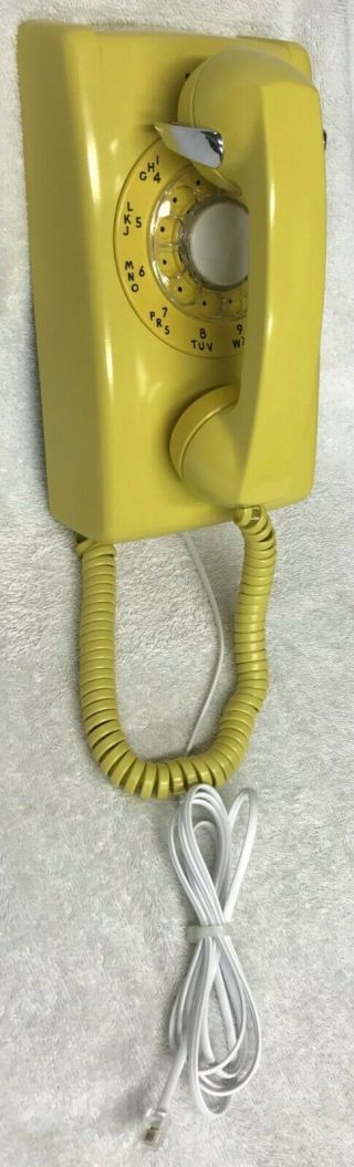 Vintage 1950s Western Electric A/b 554 9 - 56 Yellow Rotary Dial Wall Mount Phone