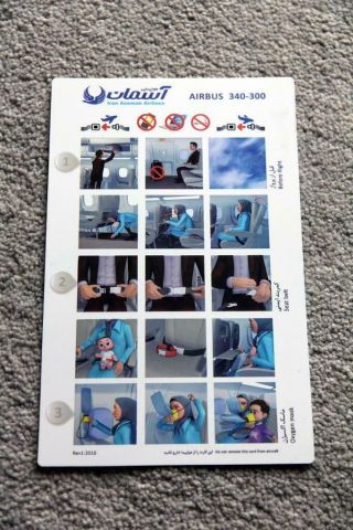 Iran Aseman Airlines Airbus A340 - 300 Safety Card