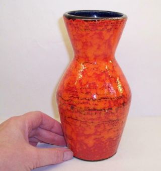 Striking Vintage West German Orange/red/black Vase Keramik 523 - 18