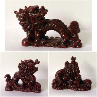 3 Protection Charm Chinese Oriental Feng Shui Red Cherry Lucky Dragon Figurine