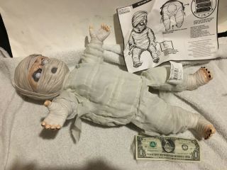 Halloween Prop Animated Mummy Zombie Baby.  Green Head,  Arms Move,  Retired.