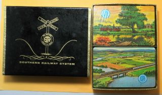 Southern Railway System 2 Full Decks Playing Cards W/tax Stamp Cellophane