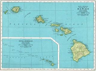 1942 Antique Hawaii Map Vintage 1940 