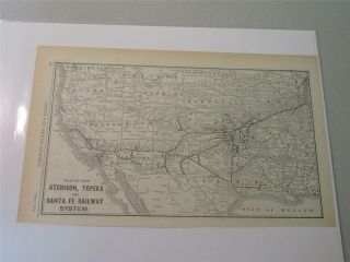 Vintage Map Of Atchison,  Tropeka & Santa Fe Railway System From 1906