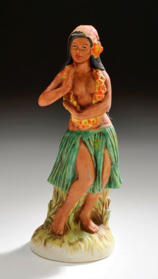 Vtg Hawaiian Hula Girl Mini Liquor Bottle Decanter Okolehao Ceramic Figural