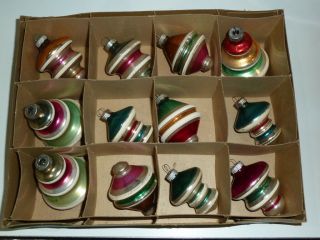 12 Vintage Shiny Brite Glass Christmas Tree Shape Ornaments Made In The Usa