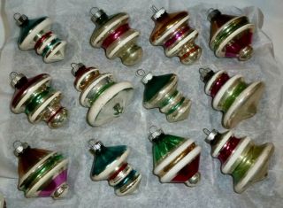 12 VINTAGE SHINY BRITE GLASS CHRISTMAS TREE SHAPE ORNAMENTS MADE IN THE USA 2