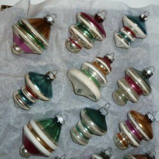 12 VINTAGE SHINY BRITE GLASS CHRISTMAS TREE SHAPE ORNAMENTS MADE IN THE USA 4
