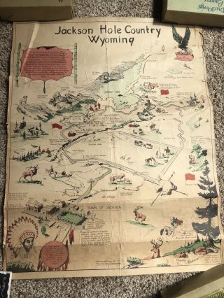 Vintage 1950’s Jackson Hole Country Wyoming Pictorial Map Butch Cassidy Rare