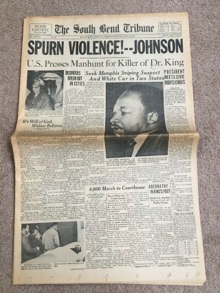 Newspaper Manhunt For Killer Of Dr.  King April 5,  1968 South Bend Indiana